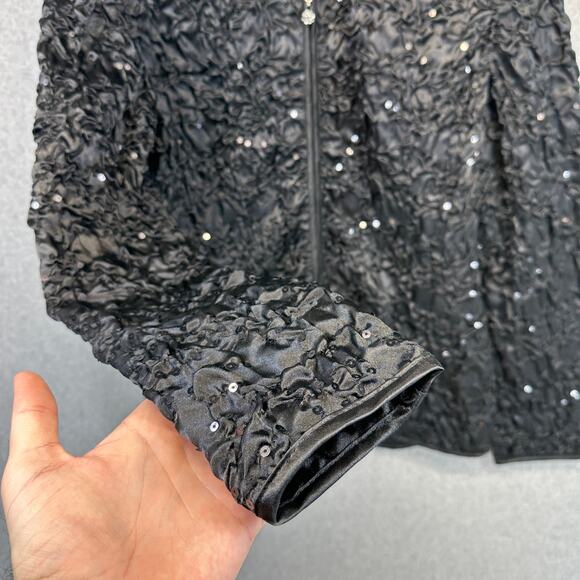 Adressing Woman Jacket Womens Medium Black Full Zip Embellished Crinkle Sequin - Picture 3 of 15